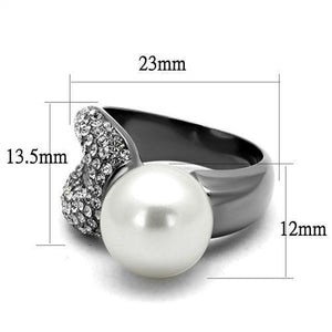 TK2800 - IP Light Black  (IP Gun) Stainless Steel Ring with Synthetic Pearl in White