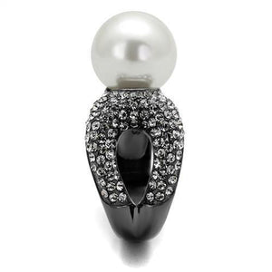 TK2800 - IP Light Black  (IP Gun) Stainless Steel Ring with Synthetic Pearl in White
