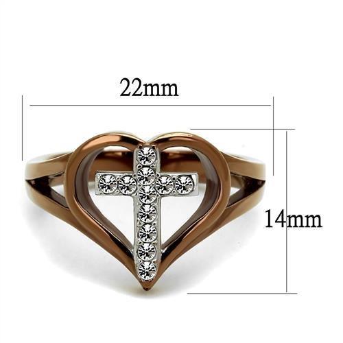 TK2802 - Two Tone IP Light Brown (IP Light coffee) Stainless Steel Ring with Top Grade Crystal  in Clear - Joyeria Lady