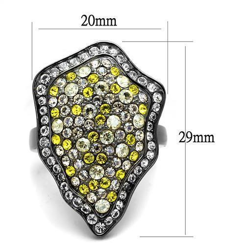 TK2805 - IP Light Black  (IP Gun) Stainless Steel Ring with Top Grade Crystal  in Multi Color - Joyeria Lady
