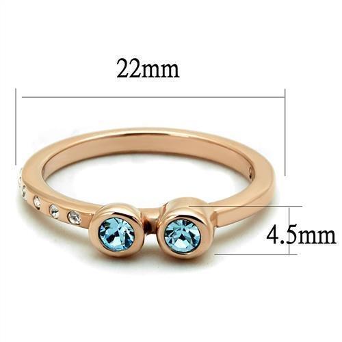 TK2807 - IP Rose Gold(Ion Plating) Stainless Steel Ring with Top Grade Crystal  in Sea Blue - Joyeria Lady