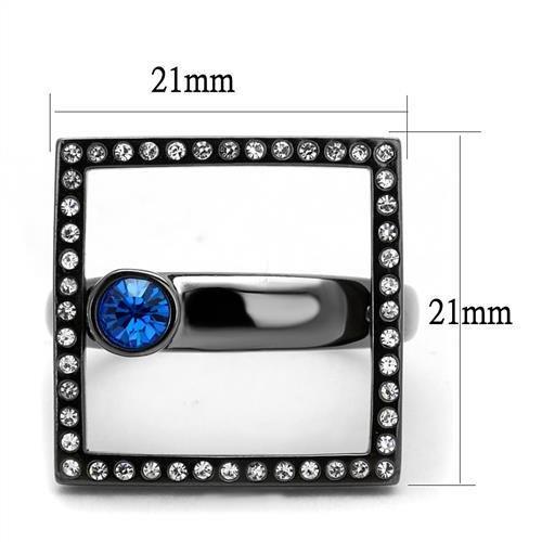 TK2808 - IP Light Black  (IP Gun) Stainless Steel Ring with Top Grade Crystal  in Capri Blue - Joyeria Lady