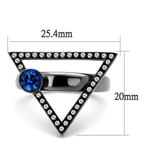 TK2810 - IP Light Black  (IP Gun) Stainless Steel Ring with Top Grade Crystal  in Capri Blue - Joyeria Lady