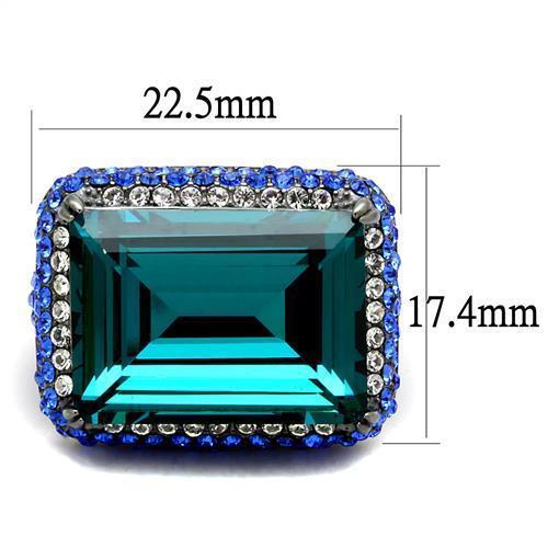 TK2811 - IP Light Black  (IP Gun) Stainless Steel Ring with Top Grade Crystal  in Blue Zircon - Joyeria Lady