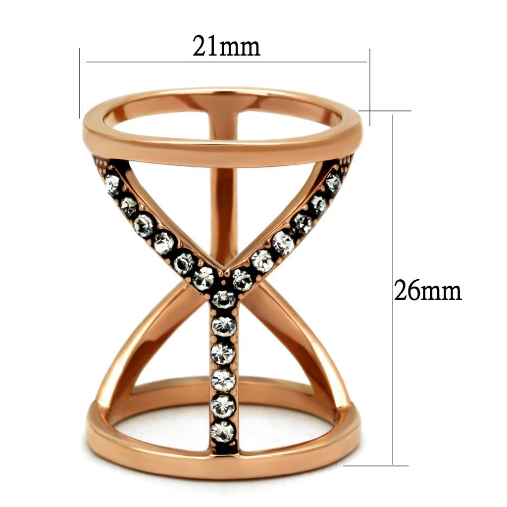 TK2825 - IP Rose Gold(Ion Plating) Stainless Steel Ring with Top Grade Crystal  in Clear - Joyeria Lady