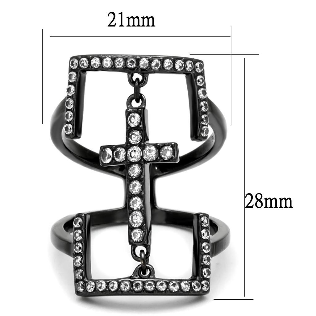 TK2826 - IP Light Black  (IP Gun) Stainless Steel Ring with AAA Grade CZ  in Clear - Joyeria Lady