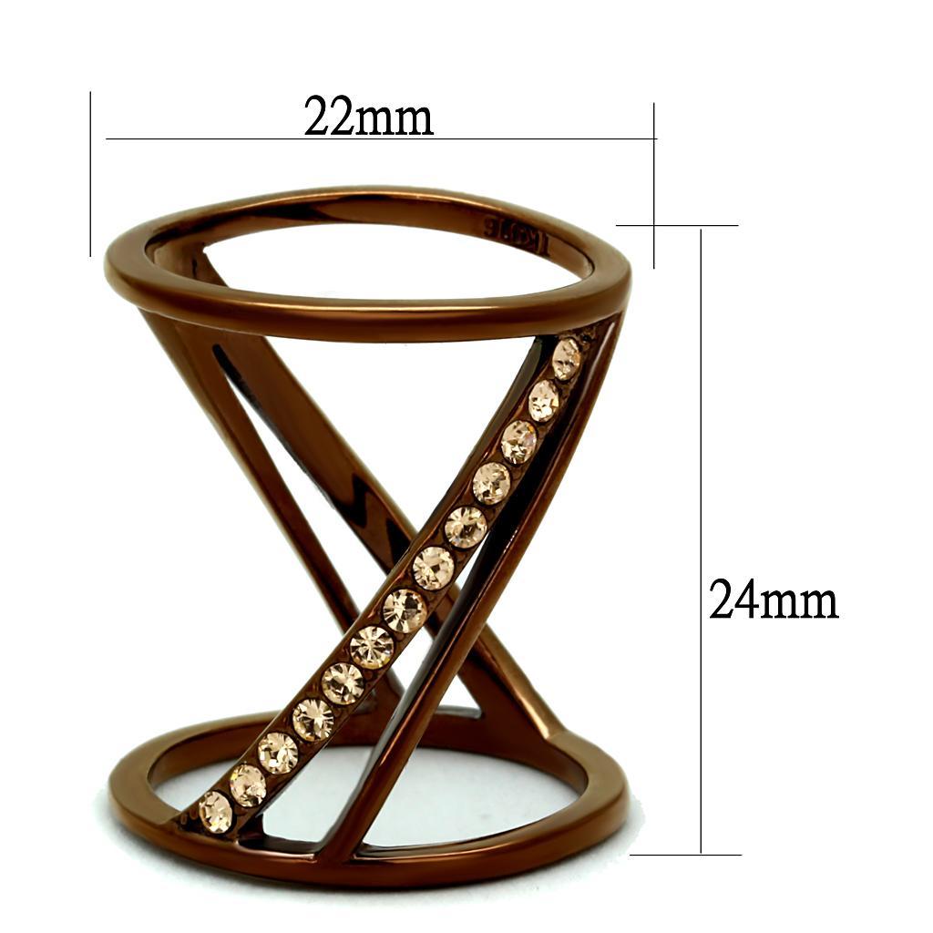 TK2827 - IP Coffee light Stainless Steel Ring with Top Grade Crystal  in Light Peach - Joyeria Lady