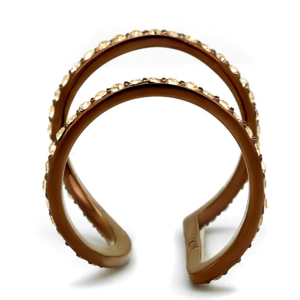 TK2828 - IP Coffee light Stainless Steel Ring with Top Grade Crystal  in Light Peach - Joyeria Lady