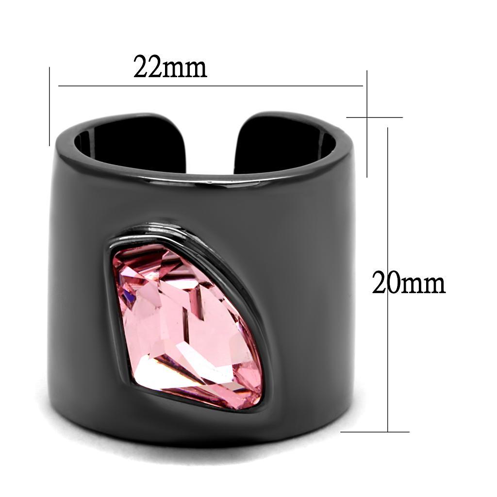 TK2829 - IP Light Black  (IP Gun) Stainless Steel Ring with Top Grade Crystal  in Light Rose - Joyeria Lady