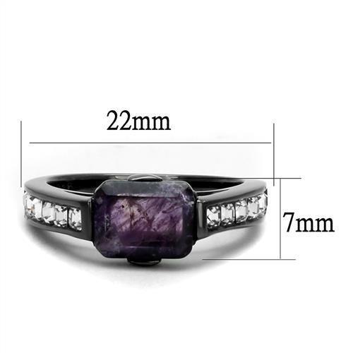 TK2832 - IP Light Black  (IP Gun) Stainless Steel Ring with Precious Stone Amethyst Crystal in Amethyst - Joyeria Lady
