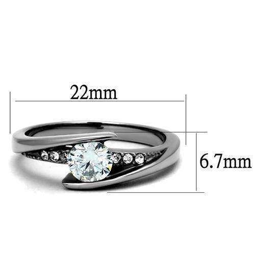 TK2833 - High polished (no plating) Stainless Steel Ring with AAA Grade CZ  in Clear - Joyeria Lady