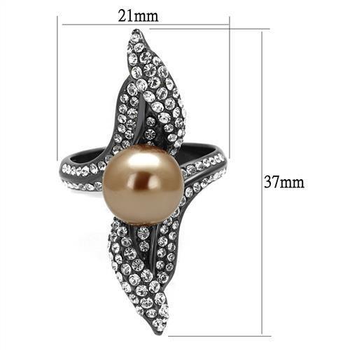 TK2834 - IP Light Black  (IP Gun) Stainless Steel Ring with Synthetic Pearl in Brown - Joyeria Lady