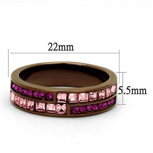 TK2837 - IP Coffee light Stainless Steel Ring with Top Grade Crystal  in Multi Color - Joyeria Lady