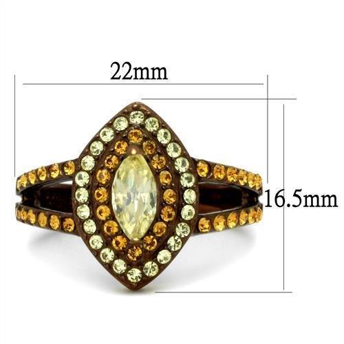TK2838 - IP Coffee light Stainless Steel Ring with AAA Grade CZ  in Citrine Yellow - Joyeria Lady