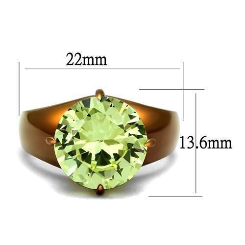 TK2839 - IP Coffee light Stainless Steel Ring with AAA Grade CZ  in Apple Green color - Joyeria Lady