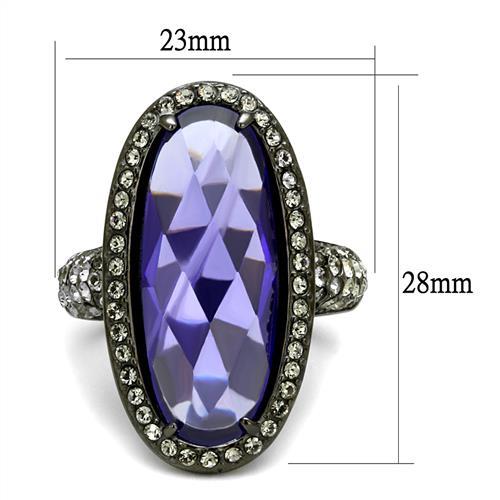 TK2840 - IP Light Black  (IP Gun) Stainless Steel Ring with AAA Grade CZ  in Tanzanite - Joyeria Lady