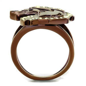 TK2842 - IP Coffee light Stainless Steel Ring with Top Grade Crystal  in Citrine Yellow
