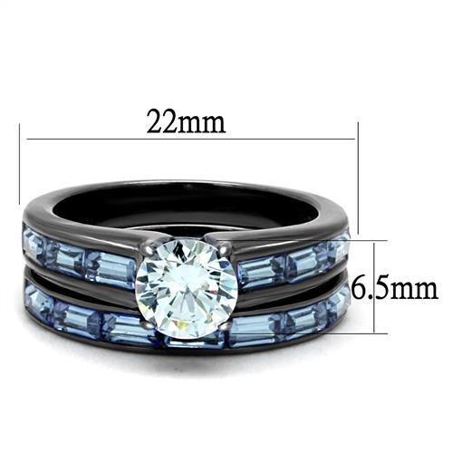 TK2845 - IP Light Black  (IP Gun) Stainless Steel Ring with AAA Grade CZ  in Clear - Joyeria Lady