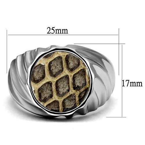 TK2859 High polished (no plating) Stainless Steel Ring with Leather in Animal pattern - Joyeria Lady