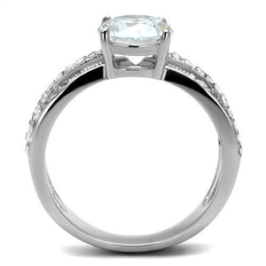 TK2862 - High polished (no plating) Stainless Steel Ring with AAA Grade CZ  in Clear