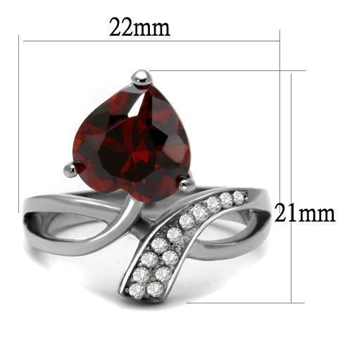 TK2863 - High polished (no plating) Stainless Steel Ring with AAA Grade CZ  in Garnet - Joyeria Lady