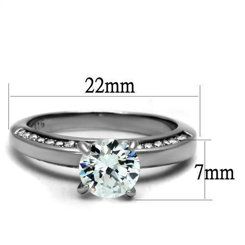 TK2864 - High polished (no plating) Stainless Steel Ring with AAA Grade CZ  in Clear - Joyeria Lady