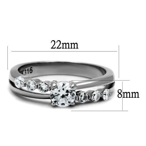TK2865 - High polished (no plating) Stainless Steel Ring with AAA Grade CZ  in Clear - Joyeria Lady