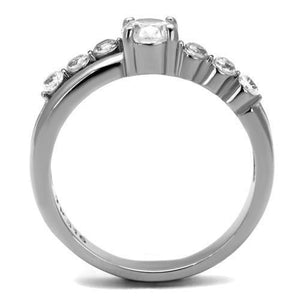 TK2865 - High polished (no plating) Stainless Steel Ring with AAA Grade CZ  in Clear