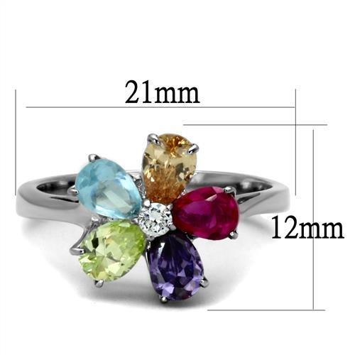 TK2867 - High polished (no plating) Stainless Steel Ring with AAA Grade CZ  in Multi Color - Joyeria Lady
