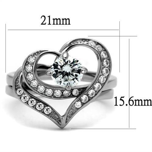 TK2868 - High polished (no plating) Stainless Steel Ring with AAA Grade CZ  in Clear - Joyeria Lady