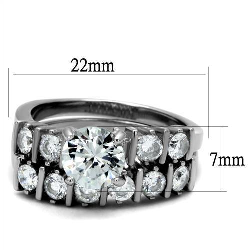 TK2869 - High polished (no plating) Stainless Steel Ring with AAA Grade CZ  in Clear - Joyeria Lady