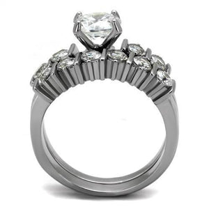 TK2869 - High polished (no plating) Stainless Steel Ring with AAA Grade CZ  in Clear