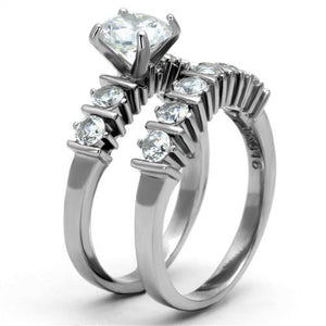 TK2869 - High polished (no plating) Stainless Steel Ring with AAA Grade CZ  in Clear