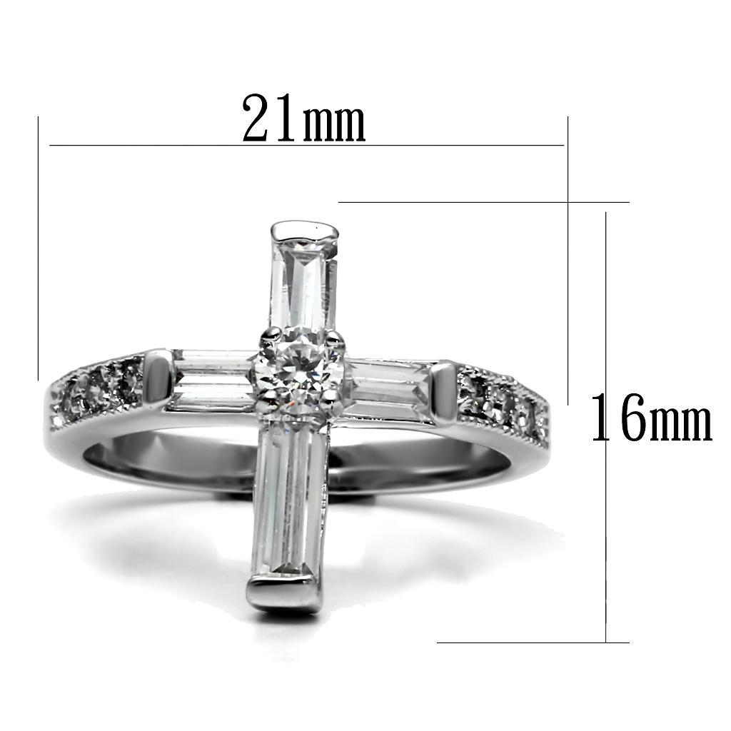TK2871 - High polished (no plating) Stainless Steel Ring with AAA Grade CZ  in Clear - Joyeria Lady