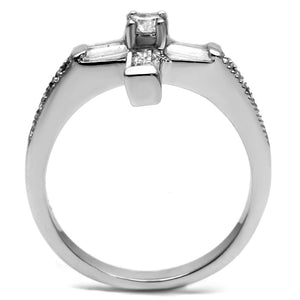 TK2871 - High polished (no plating) Stainless Steel Ring with AAA Grade CZ  in Clear