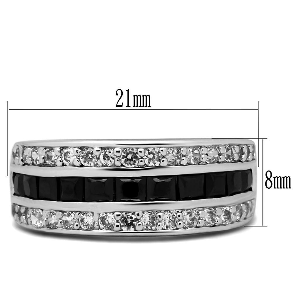 TK2872 - High polished (no plating) Stainless Steel Ring with AAA Grade CZ  in Black Diamond - Joyeria Lady
