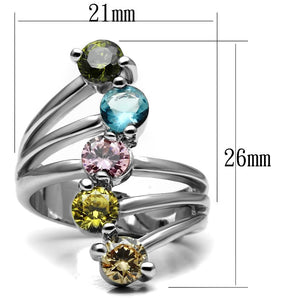 TK2876 - High polished (no plating) Stainless Steel Ring with AAA Grade CZ  in Multi Color
