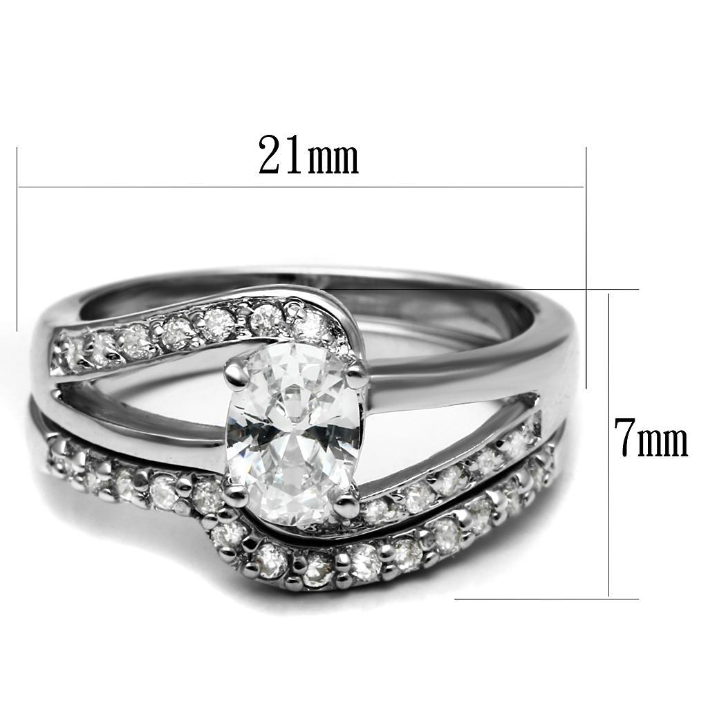 TK2879 - High polished (no plating) Stainless Steel Ring with AAA Grade CZ  in Clear - Joyeria Lady