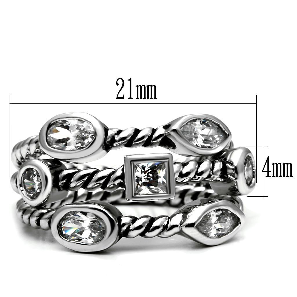 TK2880 - High polished (no plating) Stainless Steel Ring with AAA Grade CZ  in Clear - Joyeria Lady