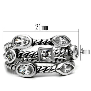 TK2880 - High polished (no plating) Stainless Steel Ring with AAA Grade CZ  in Clear
