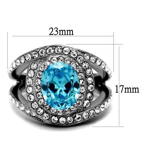 TK2900 - High polished (no plating) Stainless Steel Ring with Synthetic Synthetic Glass in Sea Blue - Joyeria Lady