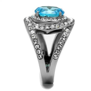 TK2900 - High polished (no plating) Stainless Steel Ring with Synthetic Synthetic Glass in Sea Blue