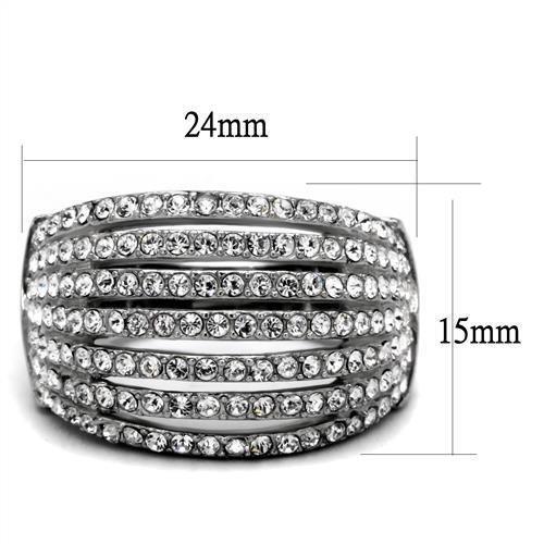 TK2901 - High polished (no plating) Stainless Steel Ring with Top Grade Crystal  in Clear - Joyeria Lady