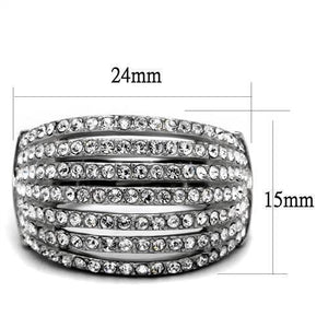 TK2901 - High polished (no plating) Stainless Steel Ring with Top Grade Crystal  in Clear