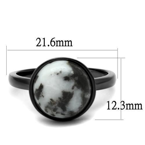 TK2902 - IP Light Black  (IP Gun) Stainless Steel Ring with Semi-Precious Hematite in Multi Color - Joyeria Lady