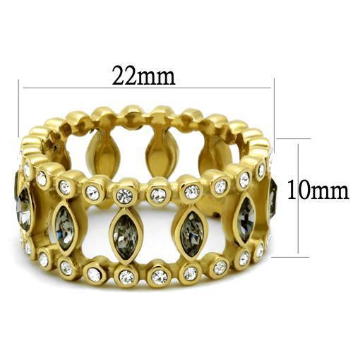 TK2907 - IP Gold(Ion Plating) Stainless Steel Ring with Top Grade Crystal  in Black Diamond - Joyeria Lady