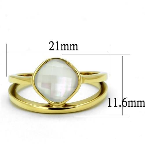TK2908 - IP Gold(Ion Plating) Stainless Steel Ring with Precious Stone Conch in White - Joyeria Lady