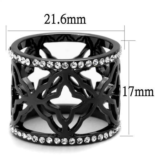 TK2909 - IP Light Black  (IP Gun) Stainless Steel Ring with Top Grade Crystal  in Clear - Joyeria Lady