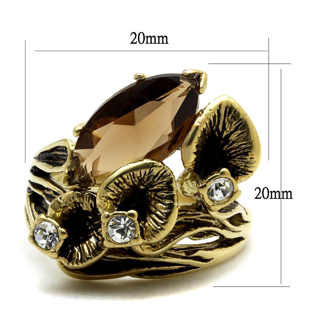 TK2914 - IP Gold(Ion Plating) Stainless Steel Ring with Synthetic Synthetic Glass in Brown - Joyeria Lady