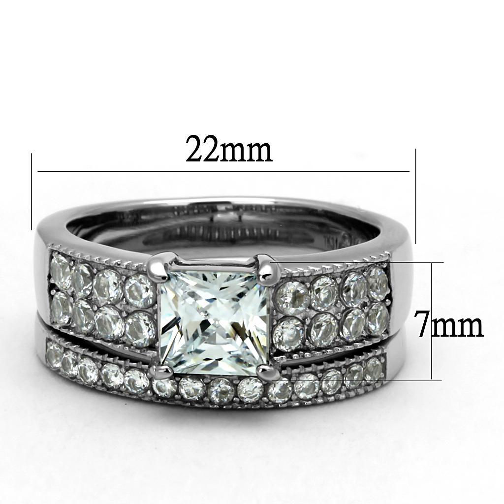 TK2915 - High polished (no plating) Stainless Steel Ring with AAA Grade CZ  in Clear - Joyeria Lady